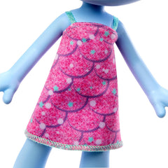 Mattel DREAMWORKS TROLLS Gemeinsam Stark – Haarige Überraschungen Chenille Puppe mit Lechtend blauem Haar zum Stylen, lila Stirnband, für Kinder ab 3 Jahren, HNF15