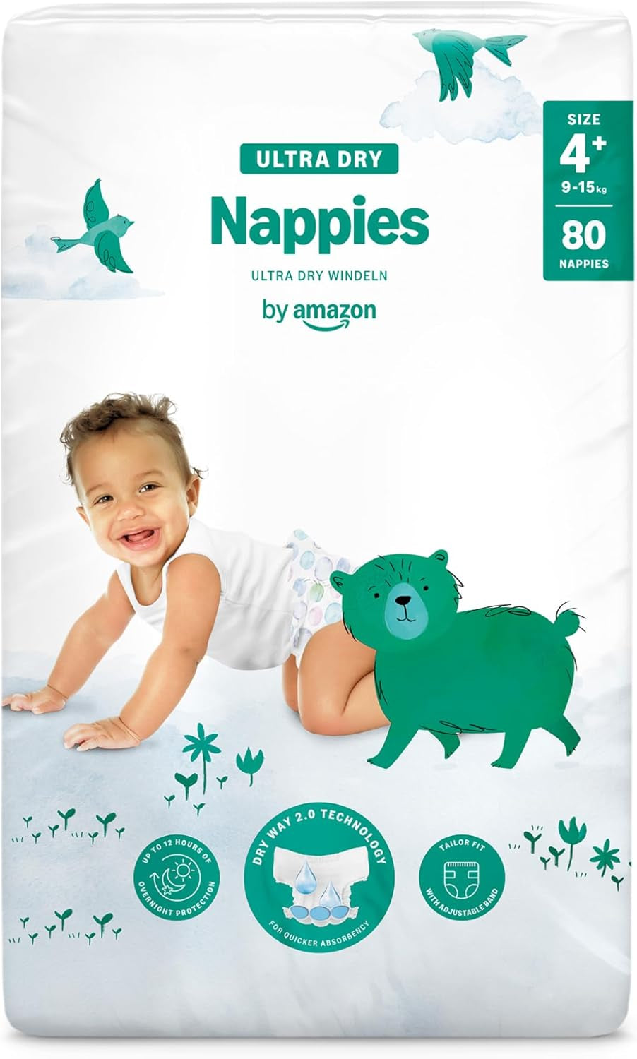 Amazon Ultra Dry Bleer, størrelse 3 (4-9 kg) - Månedlig æske, hvid, 172 antal (2 pakker af 86) (tidligere Mama Bear, identisk produkt)