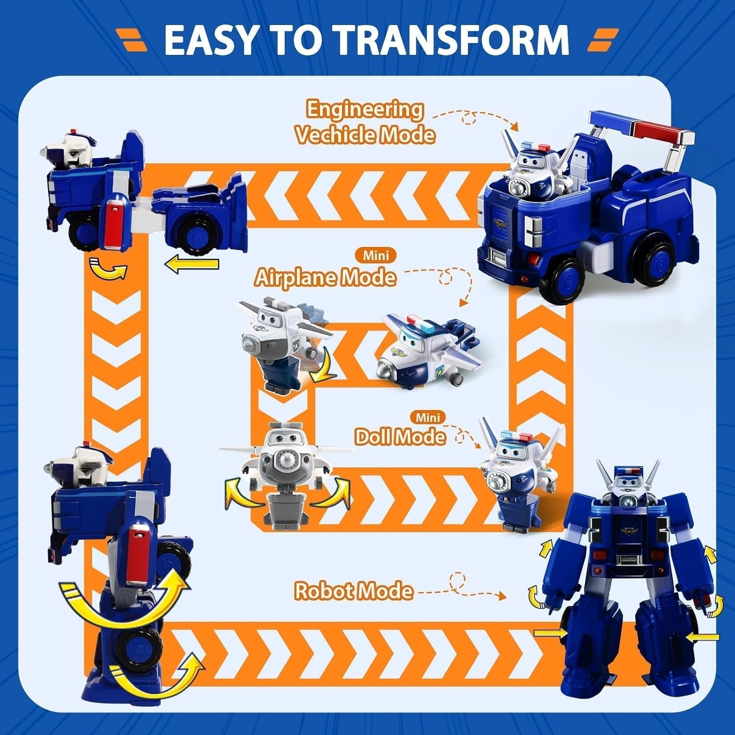 SUPER WINGS - VEHICUL ROBOT CONVERTIBIL "PAUL'S CRUISER" 18 Cm + 1 FIGURĂ 5 Cm - Mașină și avion de jucărie Transform-A-Bots din serialul animat - Jucării pentru copii peste 3 ani Action figures Naty Shop