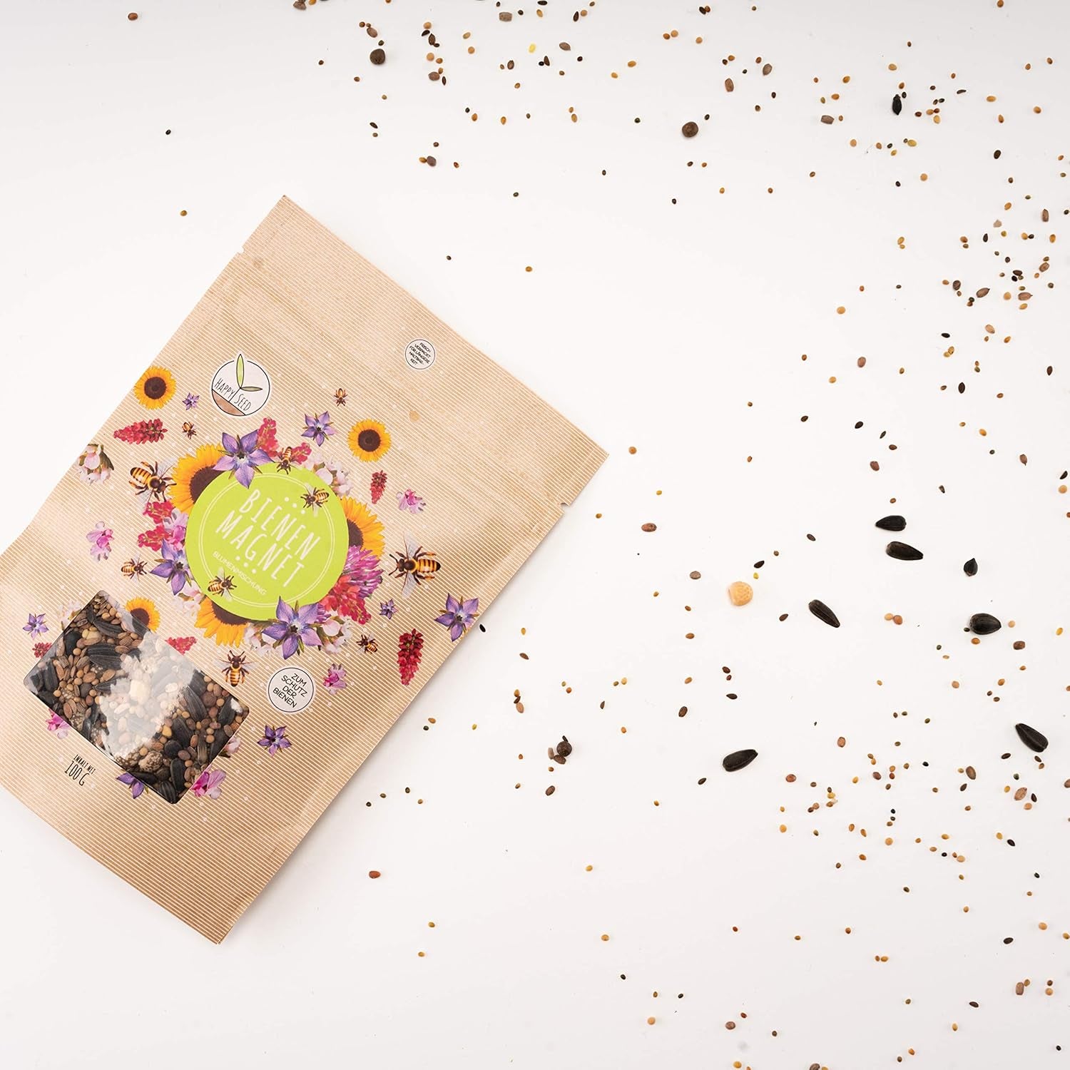 100 g vilde blomsterfrø til en farverig bi-græsgang - levende og nektarrig vildblomstfrøblanding til bier og sommerfugle (inkluderer GRATIS e-bog)