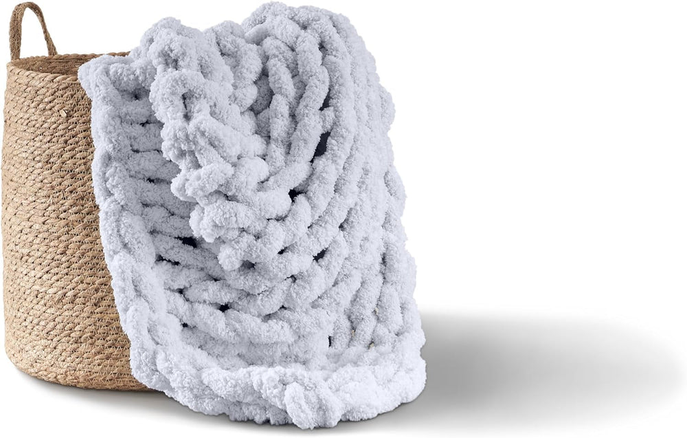 Chunky strikket tæppe, plaid, 100% håndstrikket med jumbo chenille garn (127 X 152,4 Cm, lilla grå) Senge og tæpper Adyrescia Light Grey 50"X60"