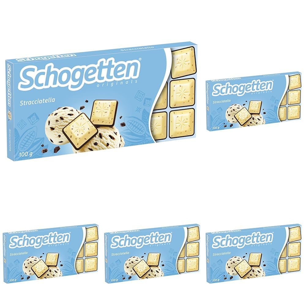 Schogetten Stracciatella chokoladebar 100g, individuelt portioneret. En fryd. Stykke for stykke.
