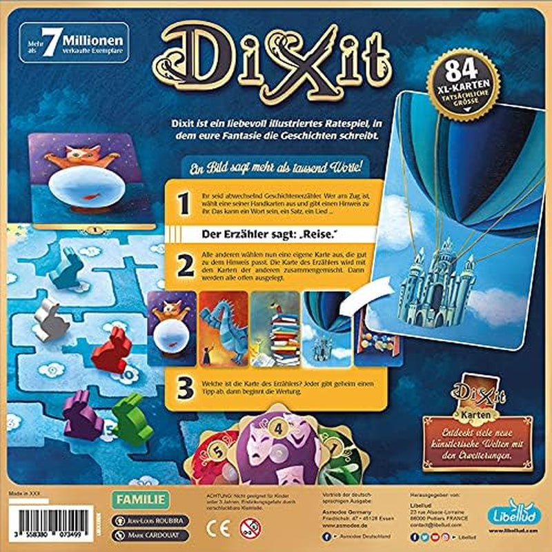 Asmodee, Dixit, Tysk version, Basisspil, Et billede er tusind ord værd, Kreativt familiespil for 3-8 spillere fra 8 år og opefter, Årets spil 2010 med 30 minutters spilletid