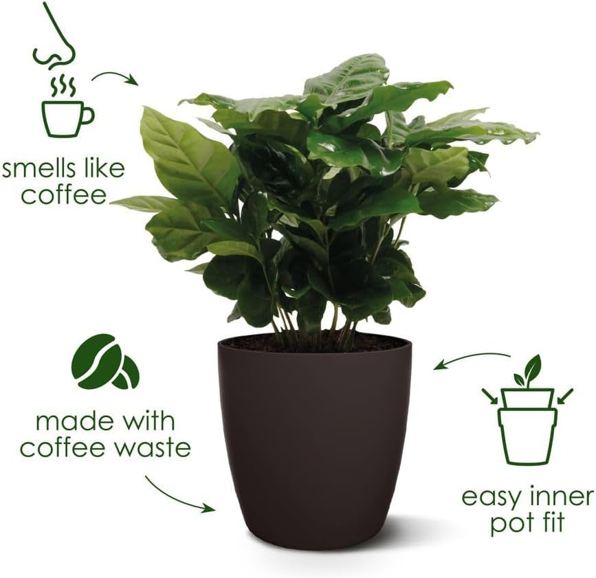 elho The Coffee Collection, ghiveci rotund de interior, 18 cm, fabricat din zaț de cafea și plastic reciclat - maro/maro espresso