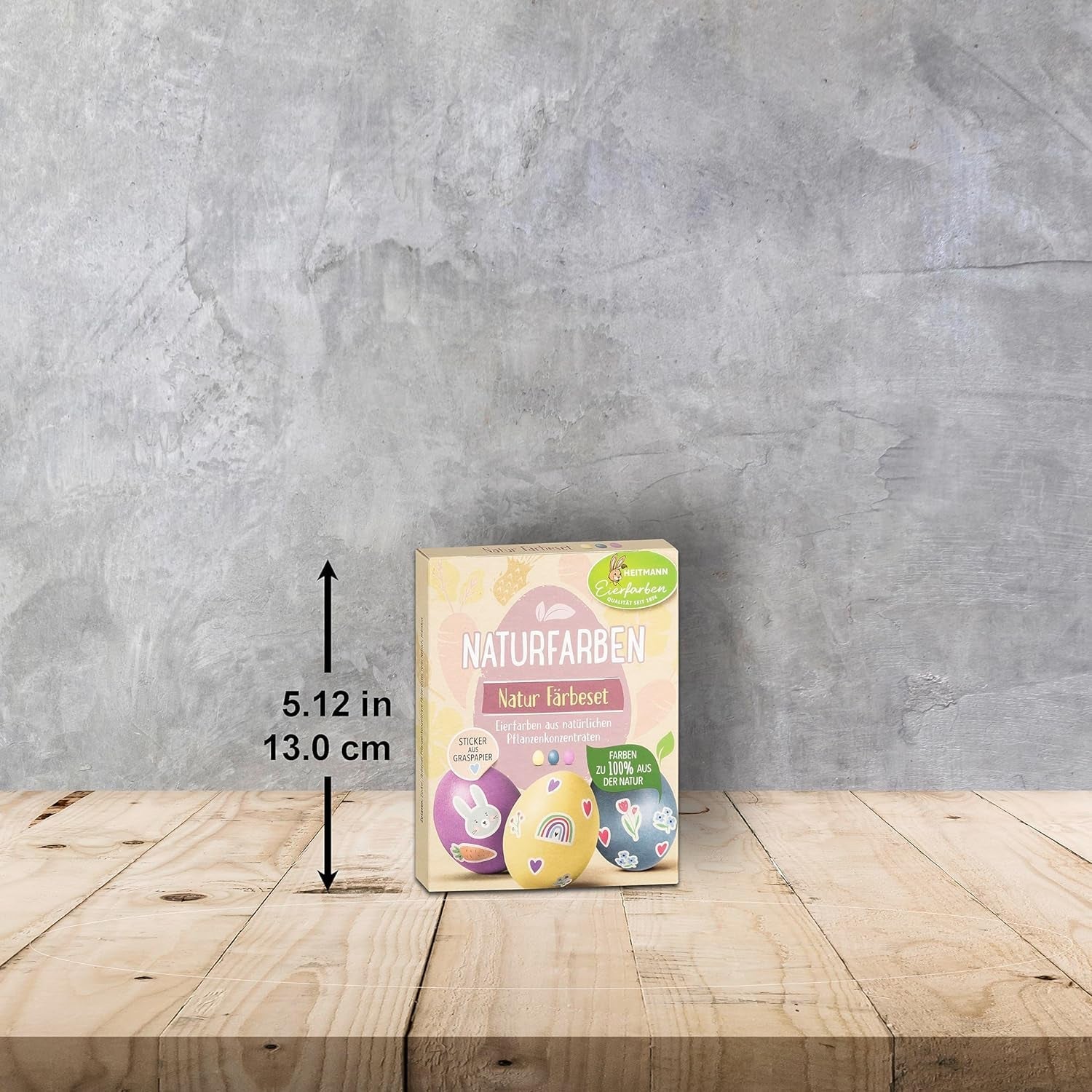 Set de vopsire naturală Heitmann Egg Dye, 3 pudre de colorare pe bază de ou (galben, violet, gri-albastru), foaie de autocolante din hârtie cu iarbă