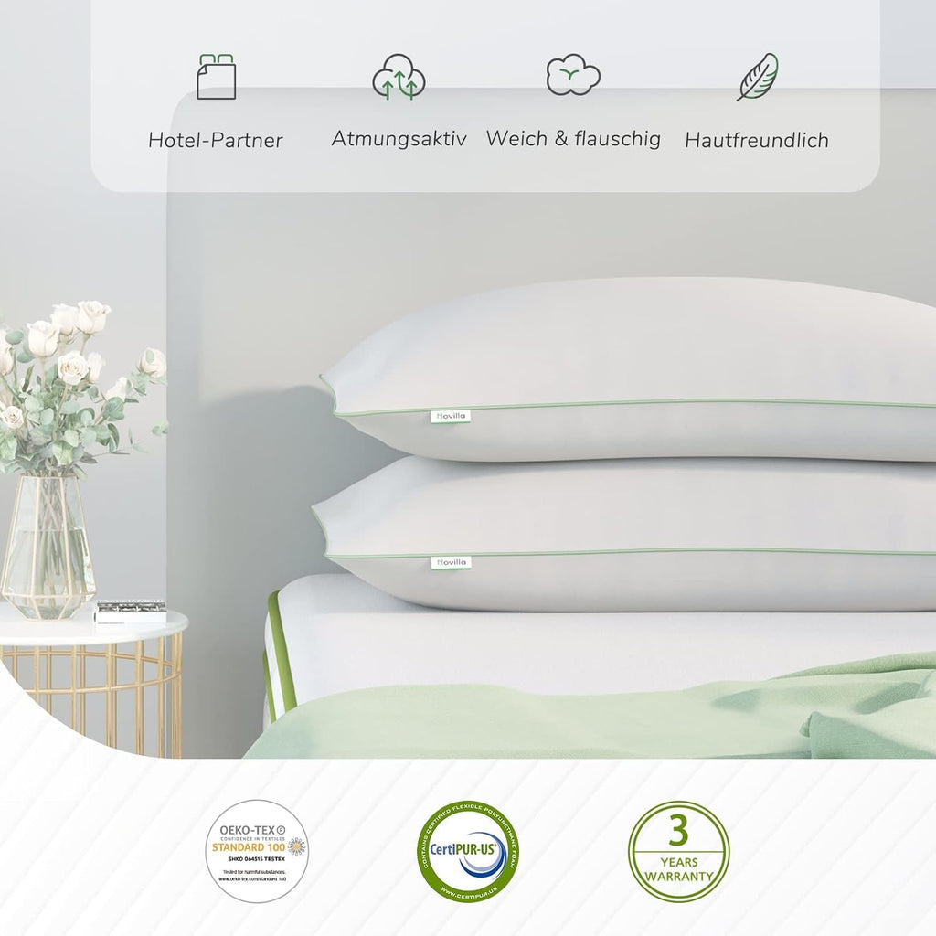 Novilla Pillow 65X65 Set de 2, 2800G (1400Gx2) Pernă reglabilă în înălțime Pernă pătrată de dormit Pernă albă de pat cu zip față de pernă lavabilă Perne standard Naty Shop