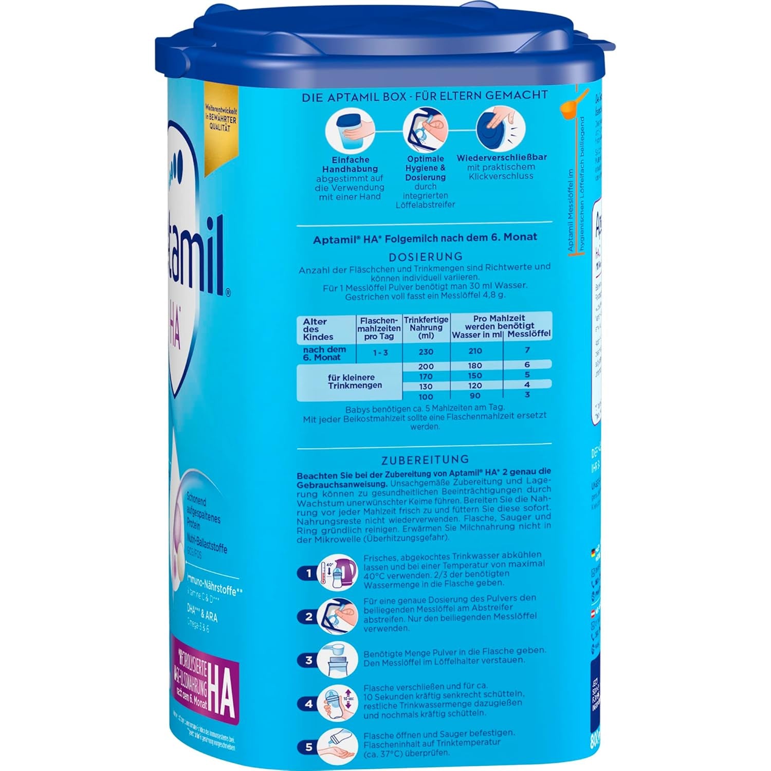 Aptamil HA 2 – Opfølgningsformel efter 6 måneder, med Omega 3 og 6, DHA, ARA og ALA, laktosefri, palmeoliefri, babymad, mælkepulver, 1 x 800 g (pakke med 4)