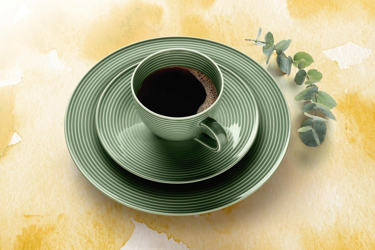 Serviciu de cafea SELTMANN WEIDEN cu 18 piese BTR - Beat - Formă: Rotundă cu relief canelat - stil modern - verde salvie - Color Glaze