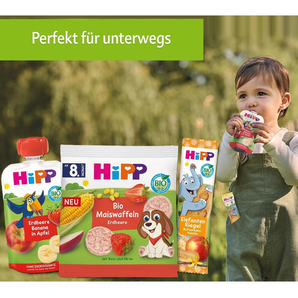 HiPP Organic Fruit Plus-poser med granatæble og acerola i en blanding af æble og hindbær - Ben Beagle (8 x 100g), fra 1 år, 100% frugtpuré, uden tilsat sukker, vegansk, bedste økologiske kvalitet