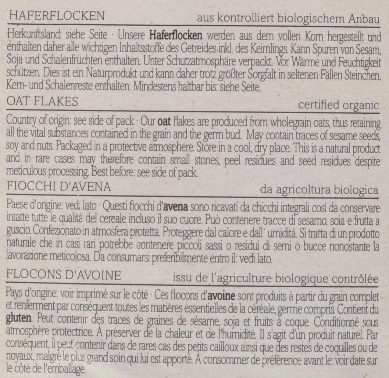 Verival Oatmeal - Økologisk, pakke med 6 x 500 gram Cereale Naty Shop