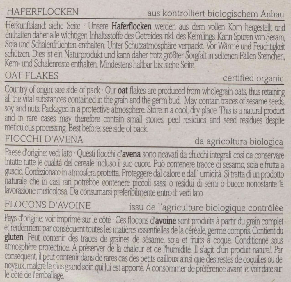 Verival Oatmeal - Økologisk, pakke med 6 x 500 gram Cereale Naty Shop