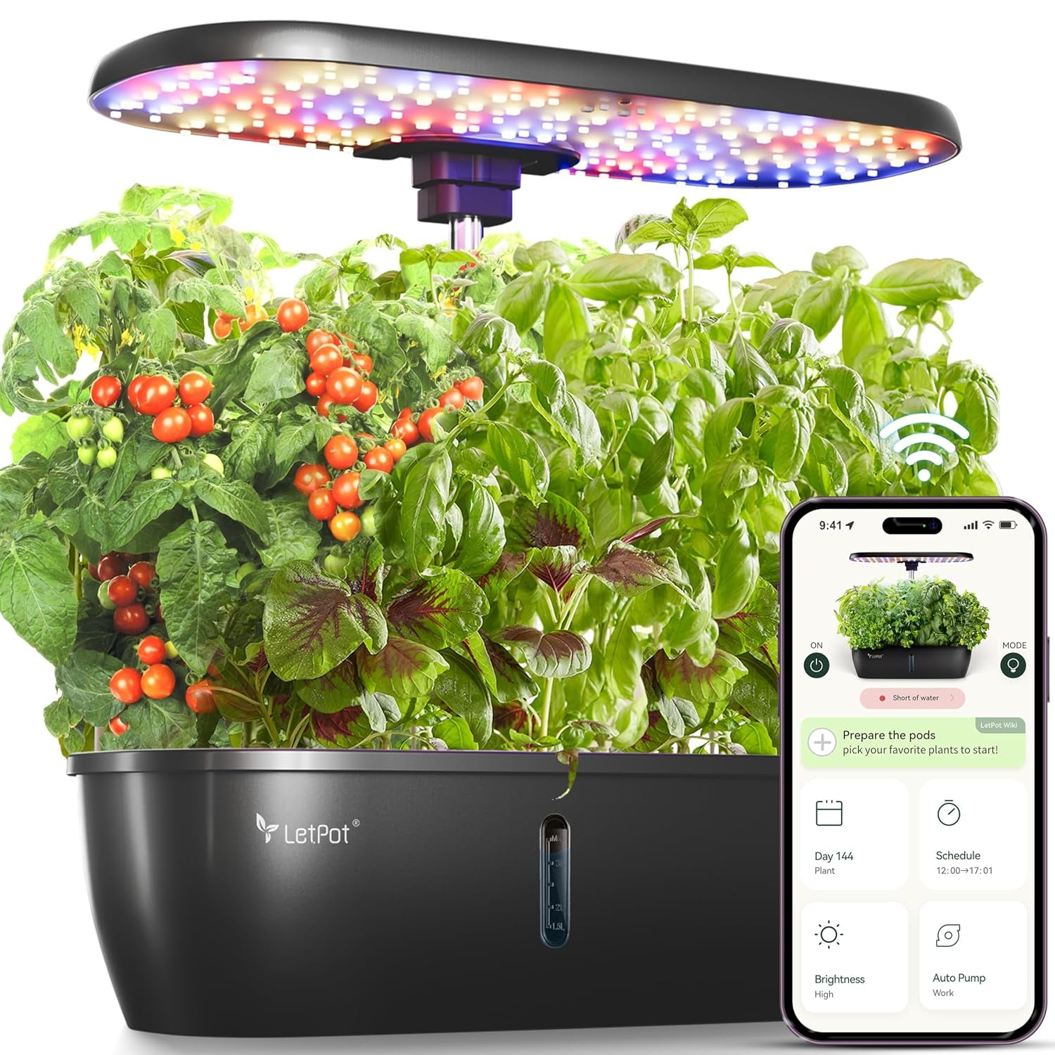 LPH-Max Hydroponic Grow System Kit, 21 kapsler, app og WiFi, automatisk styret, smart indendørs have med 36W LED-lys, automatisk drypvandingskit, selvstyret pleje