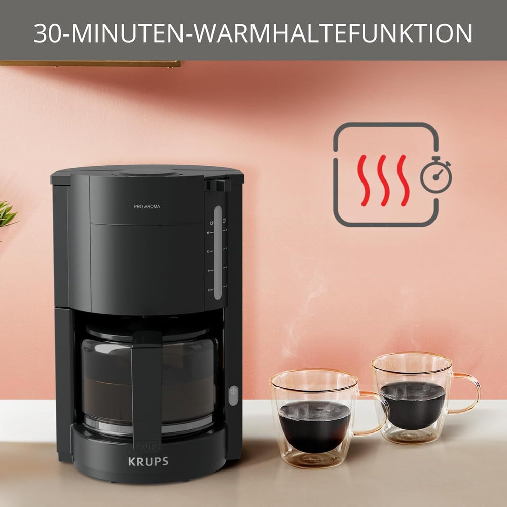 Krups F30908 ProAroma Espressor cu filtru și carafă de sticlă, capacitate 1,25 l, 10-15 cești, 1050 W, negru