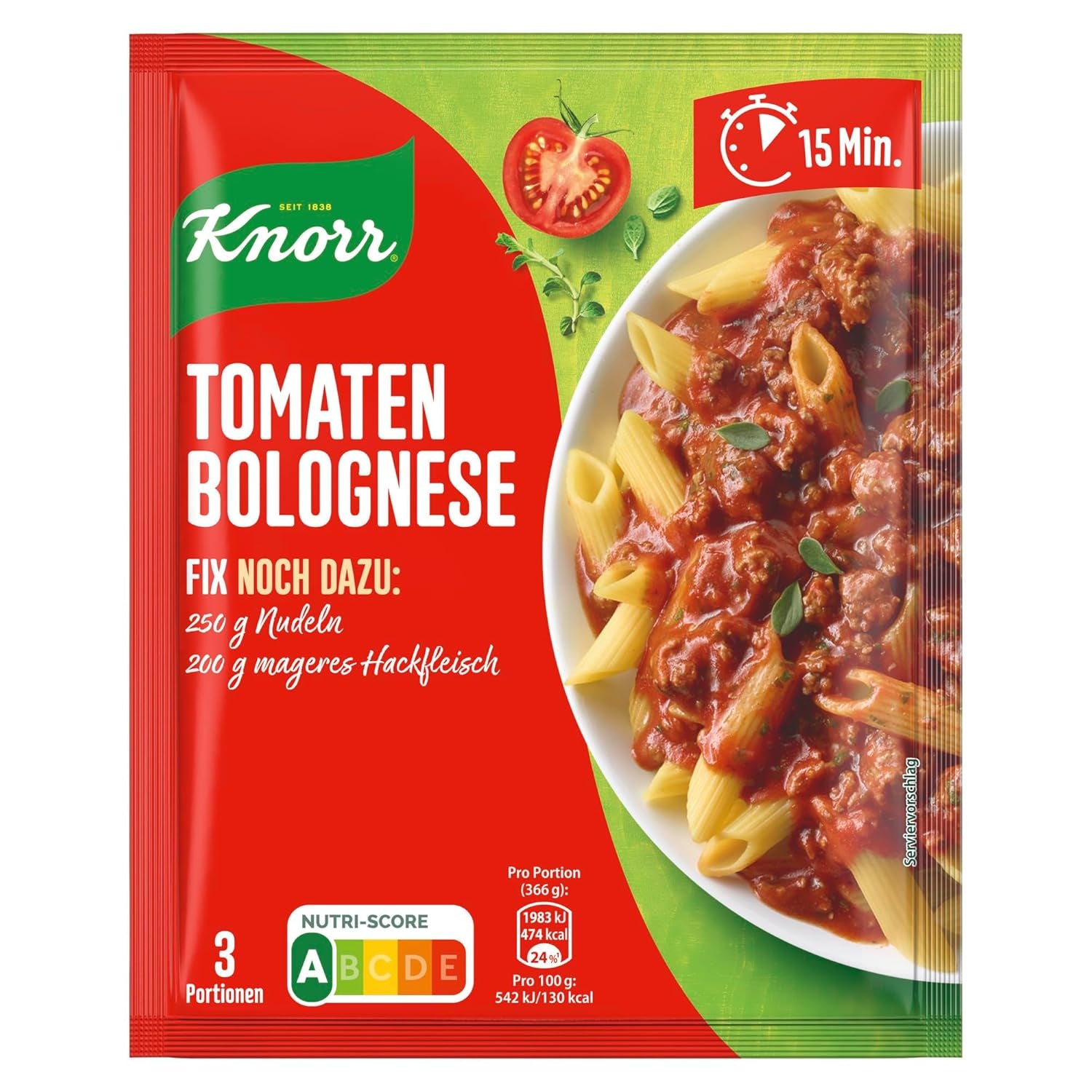 Knorr Fix Würzmischung Spaghetti Bolognese til en lækker nudelret med naturlige ingredienser 40 g