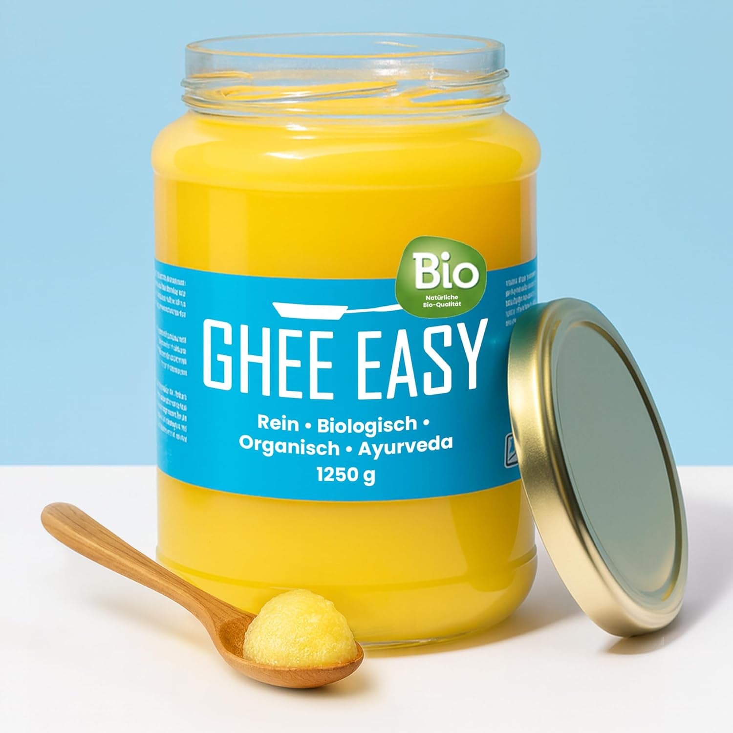 Ghee Easy 850g Ghee Bio von Grasgefütterten Kühen - Ghee Butter ohne Zusatzstoffe - Zertifiziert Organisch & Biologisch - Hochreines Ayurveda Ghee ohne Lactose und Gluten - 100% Europäisch