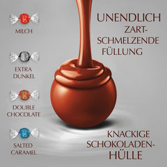 Lindt Chokolade | Assorteret taske LINDOR sølv | 1 kg pose | 80 mælkechokoladekugler smeltet i munden, 70%, saltet karamel og dobbelt chokoladesmag | Gave af chokolade at dele