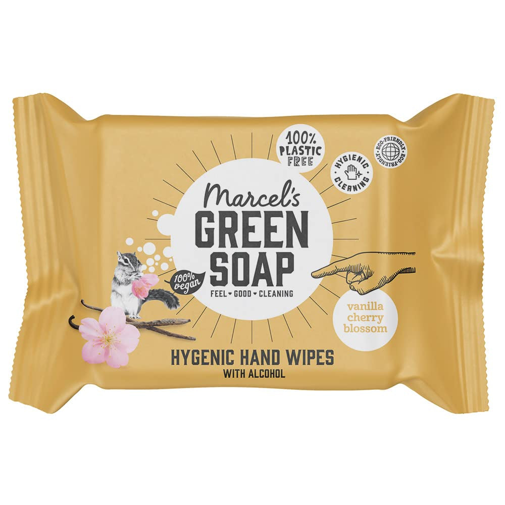 Marcel's grønne sæbe håndvådservietter 60 pakke - vanilje & kirsebærblomster - plantebaseret - økologisk