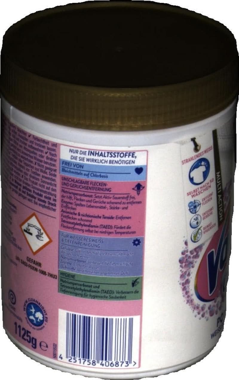 Vanish Oxi Action Powerwhite Powder - 1 X 1.125 Kg - pletfjerner og vaskepulver uden klor - til hvidt vasketøj Vaskemidler Naty Shop