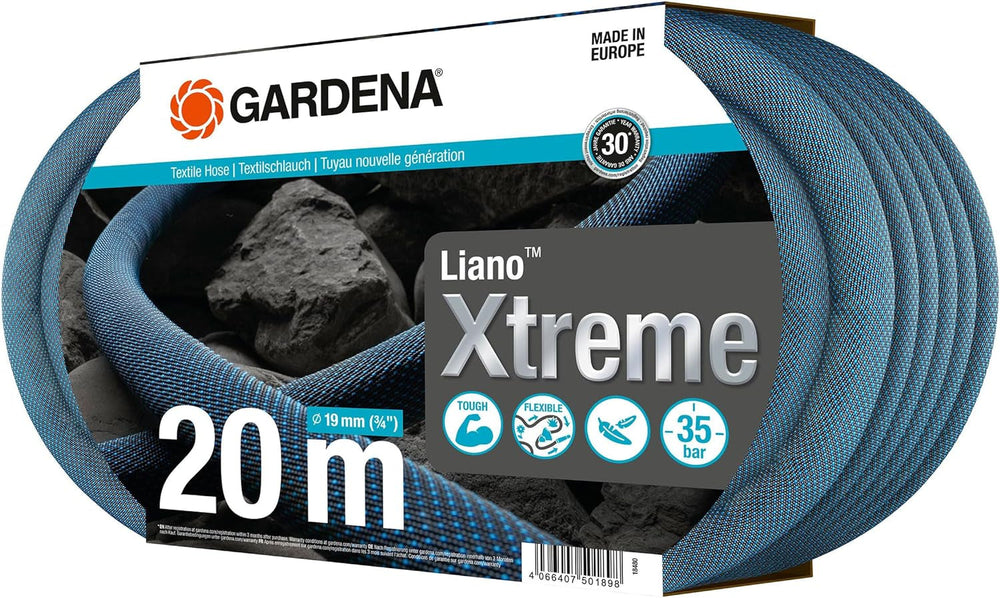 Set Gardena Liano Xtreme 3/4 inch, 20m: Furtun de grădină extrem de robust din material textil, cu furtun interior din PVC, ușor, rezistent la intemperii (18480-20)
