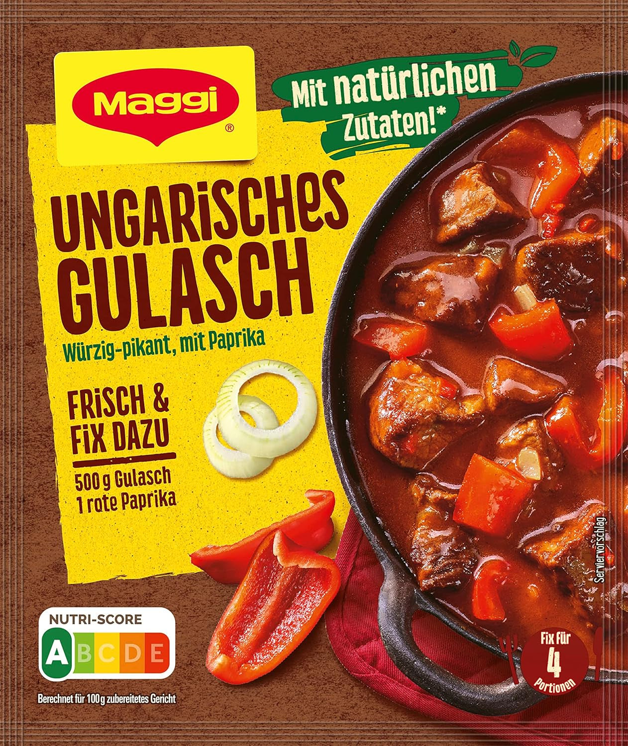 MAGGI Fix til ungarsk gullasch, Würzmischung, mit natürliche Ingrediens*, til 4 portioner, 1er Pack (1 x 56g Packung)