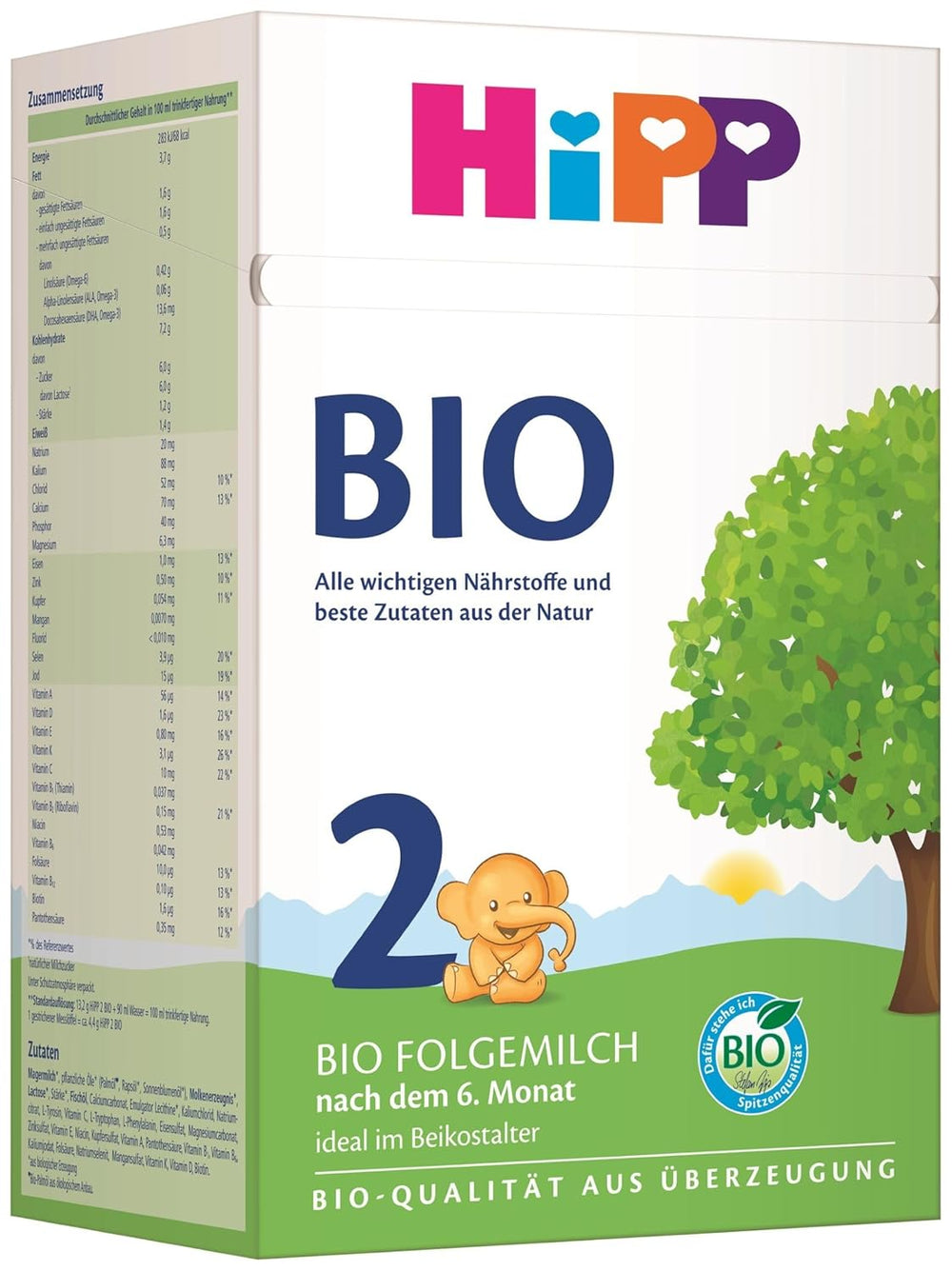 HiPP 2 Økologisk tilskudsmælk (4 x 600g), efter 6 måneder, med Omega-3 (DHA, ALA), calcium og lettilberedt økologisk stivelse, af bedste økologiske kvalitet