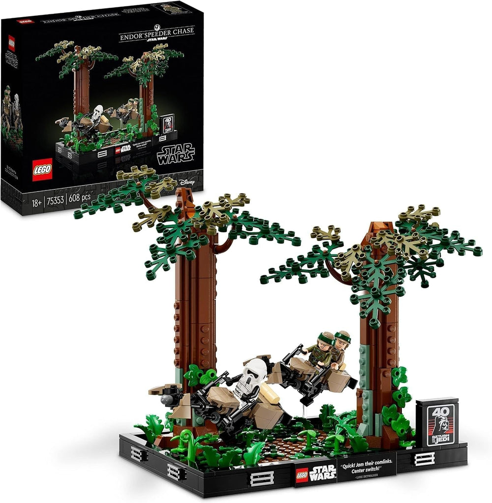 LEGO 75353 Star Wars Pursuit on Endor - Diorama-sæt, Return of the Jedi med Luke Skywalker, Princess Leia & Scout Trooper og Speeder-cykler, 40-års jubilæums byggesæt Besuche den LEGO-Store Only