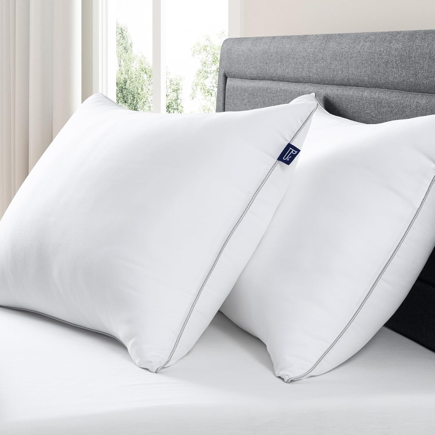 Pernă Bedstory, hipoalergenică, pernă de pat pentru hotel, țesătură perlată, pernă de dormit de lux pentru cei care dorm pe spate, pe burtă sau lateral (48 X 74 Cm), 2 bucăți Perne standard Naty Shop