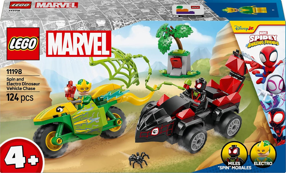 LEGO Marvel Action Sjov Med Spin Og Elektro I Deres Dino Speedsters, Bygbar Superheltebil Til Drenge Og Piger Fra 4 År, Heltesæt Med Legetøjsbil, Spidey Og Hans Super Venner 11198 Byggesæt Beuche den LEGO-Store