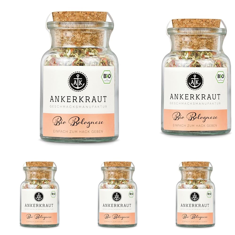 Ankerkraut Bio Bolognese Gewürz, Spaghetti und Pasta kochen, Lasagne selber machen, 90g im Korkenglas