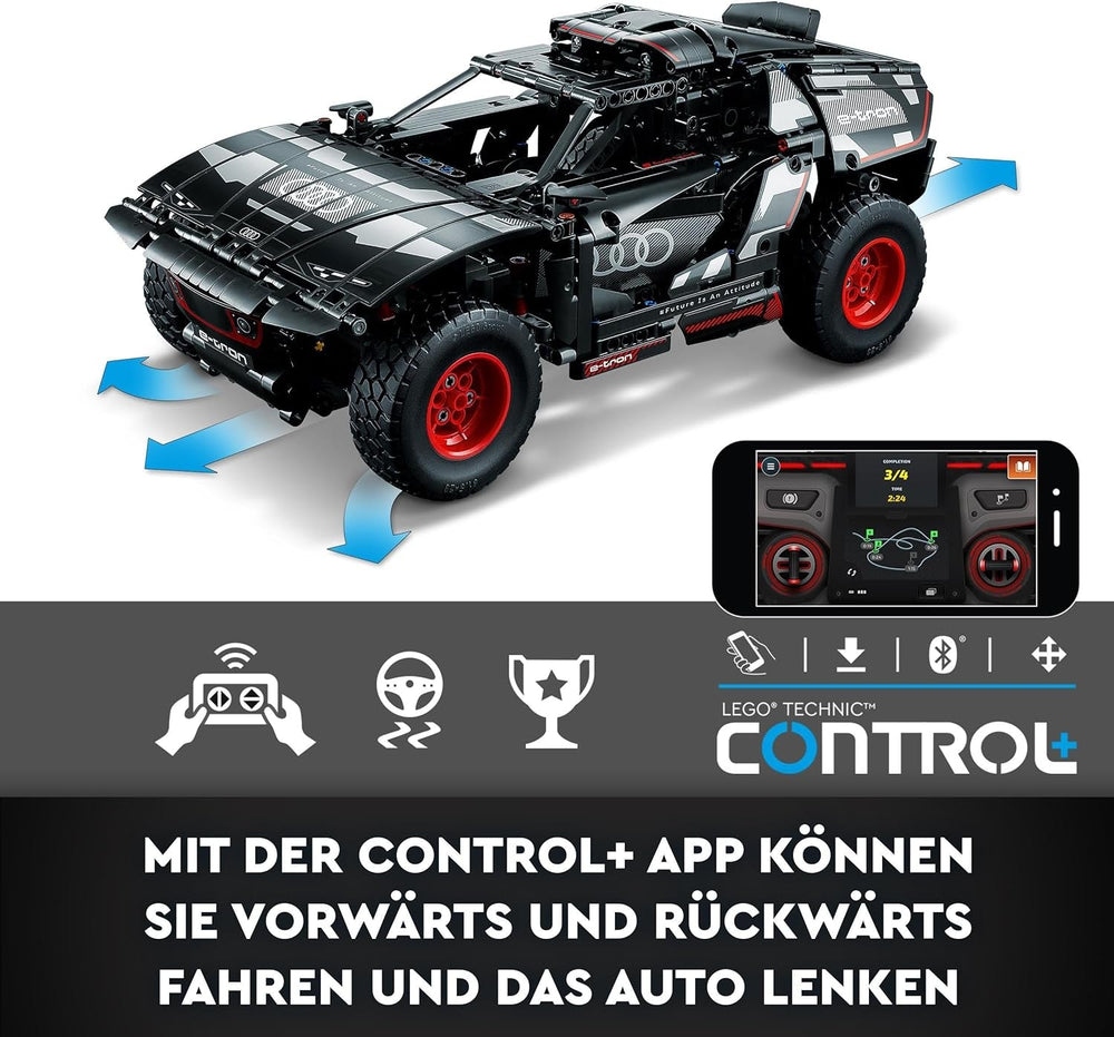 LEGO 42160 Technic Audi RS Q E-Tron, mașină de raliu controlată de la distanță, Dakar rally off-road car, RC controlat prin aplicație cu Control +, cadou pentru băieți, fete și fani de la 10 ani pentru a construi Seturi de constructie Besuche den LEGO-Store