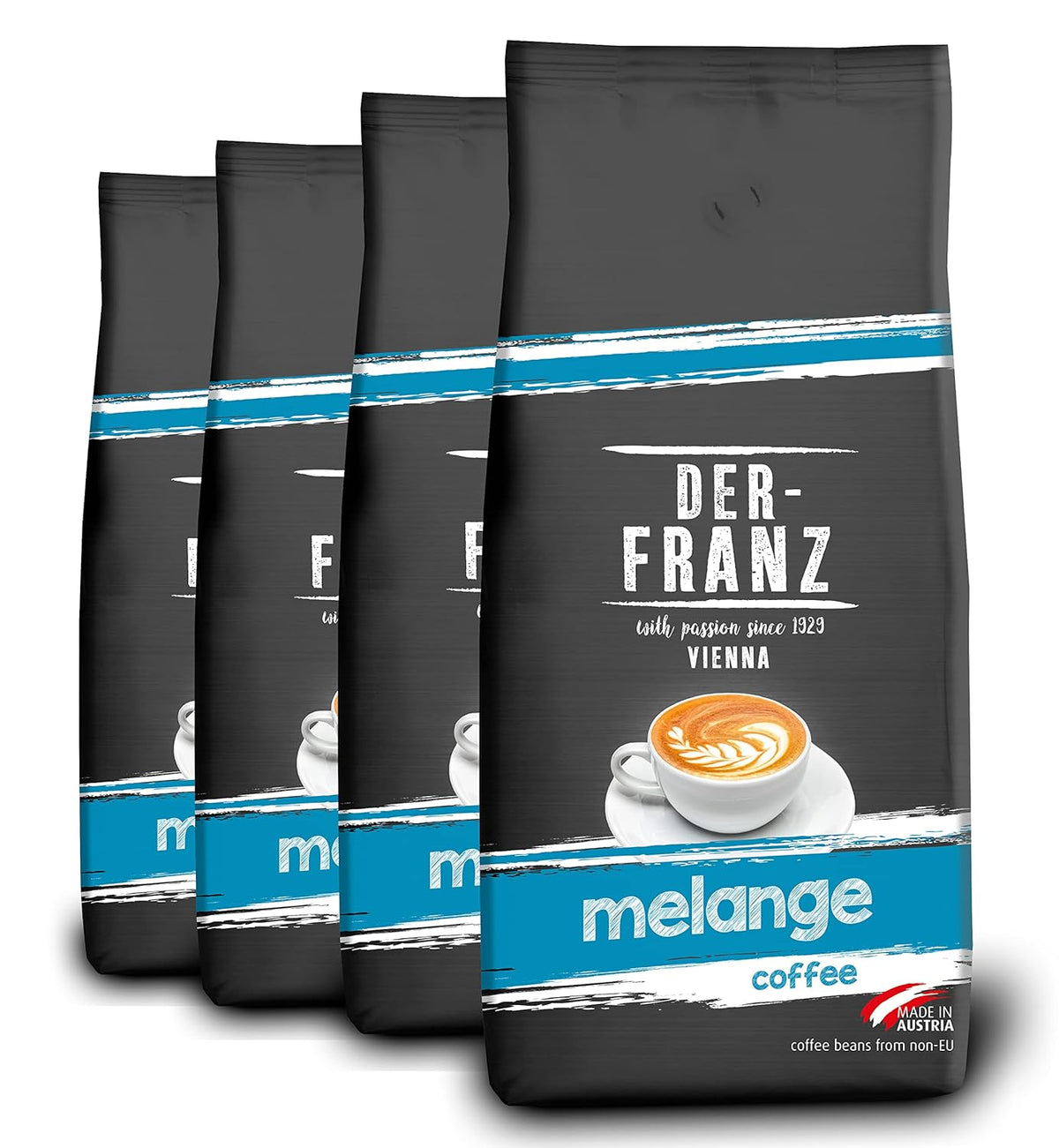 Cafea Der-Franz Melange, Intensitate 3/5, 100% Arabica, boabe întregi de cafea, 4 x 1000 g