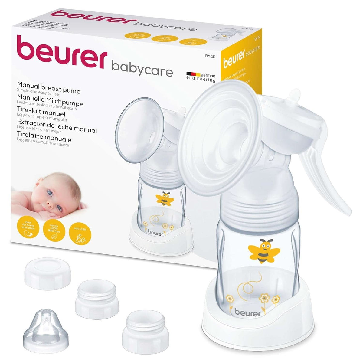 Beurer babycare, Manuel brystpumpe, Inklusiv flaske med anti-kolik system Tilbehør Mad og amning Bebe Naty Shop