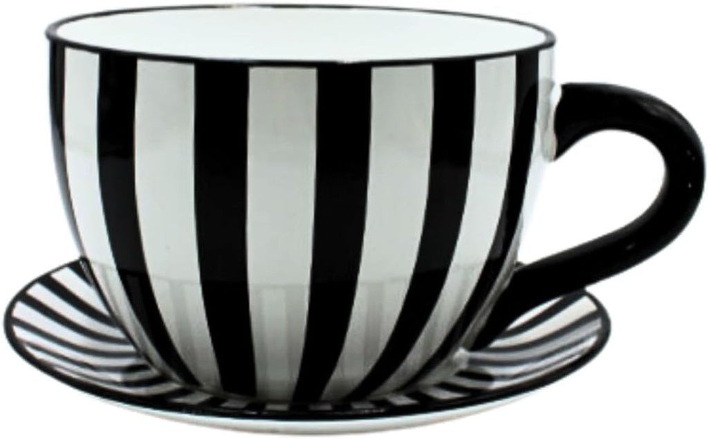 Ghiveci de flori Dekohelden24, jardinieră, ghiveci pentru plante, recipient pentru plante, ghiveci de flori. Ghiveci ceramic în formă de cupă cu mâner, design: lavandă, L/l/Î 25 x 23 x 14 cm.