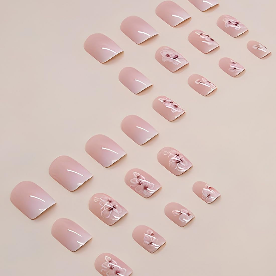 24 bucăți unghii pătrate albe pentru lipit pe unghii scurte cu model floral gradient roz presă pe unghii unghii artificiale unghii false pentru artă unghii pătrate franceze unghii artificiale pentru femei