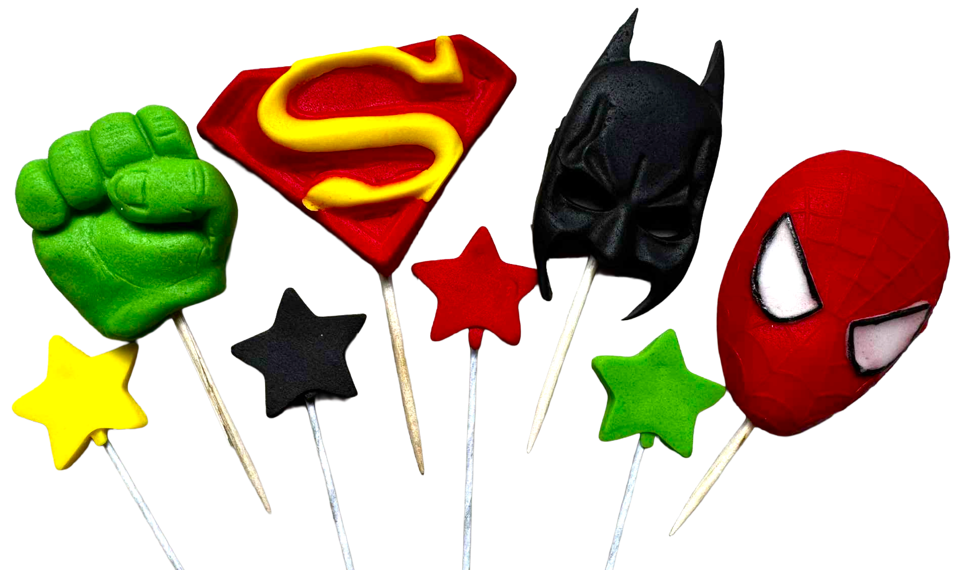 Superhelter Sæt med Spiselige Dekorationer – 8 Figurer af Sukkerpasta, Størrelse 2–5,5 cm