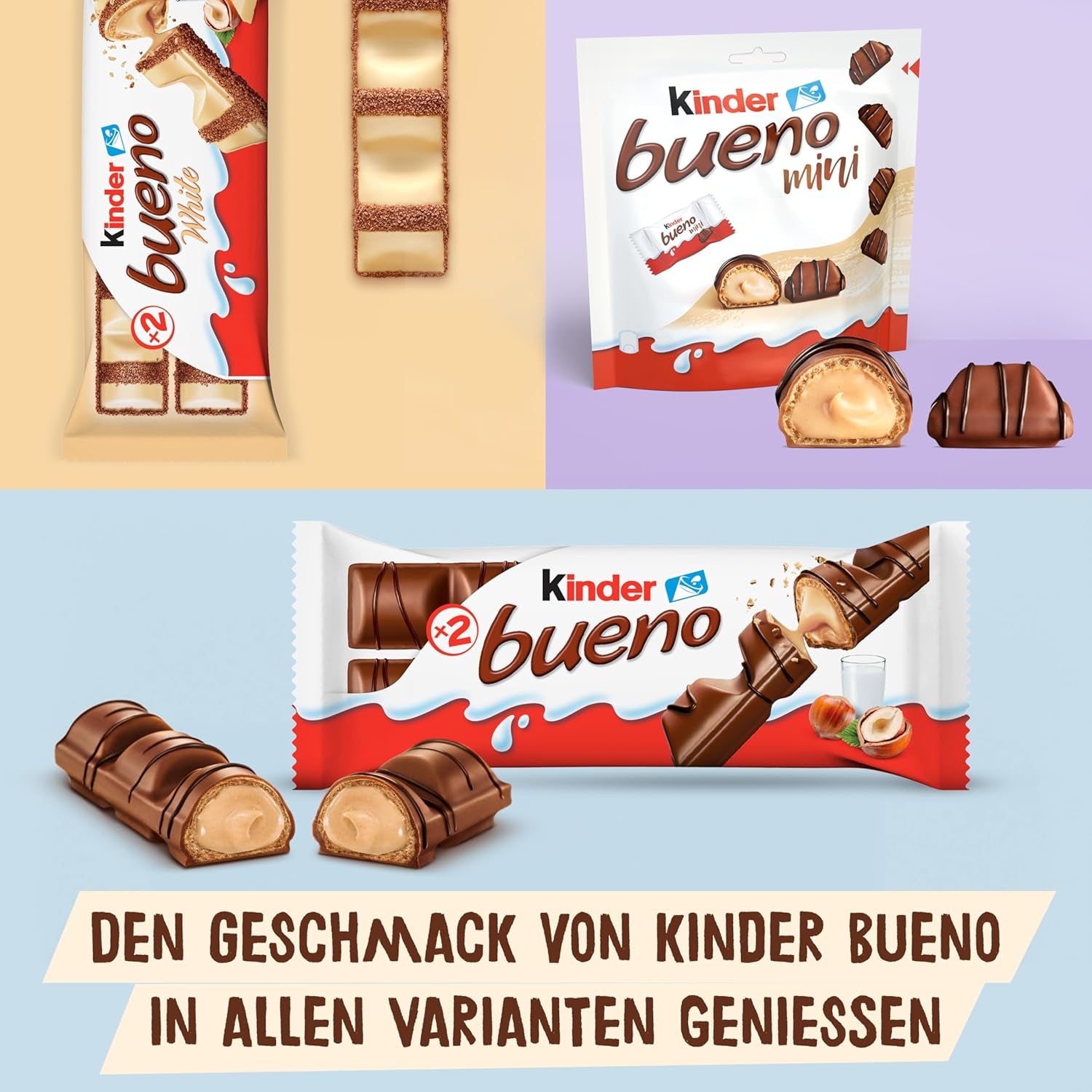 Kinder Bueno Mini - Crunchy Wafer chokoladebarer, mælkecreme og hasselnødder og fin mælkechokolade - Karnevalsgodbidder - 1 pose mini individuelt indpakkede stænger (1 x 108 g)