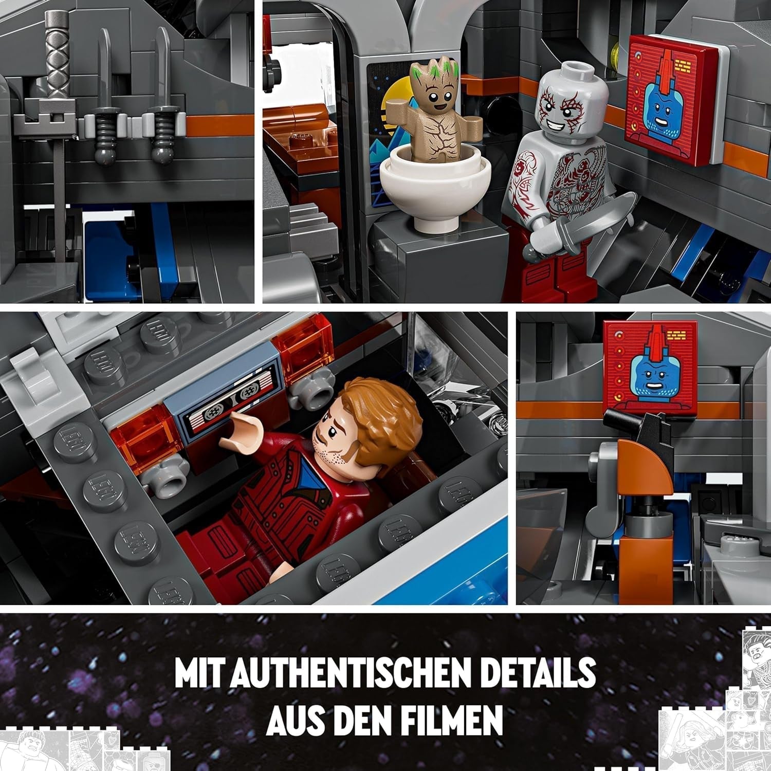 LEGO Marvel Guardians of the Galaxy: The Milano Building Spaceship Model with 4 Superhero Minifigures Avengers Flyer for Space Adventures Gave til drenge og piger 76286 Byggesæt Beuche den LEGO-Store