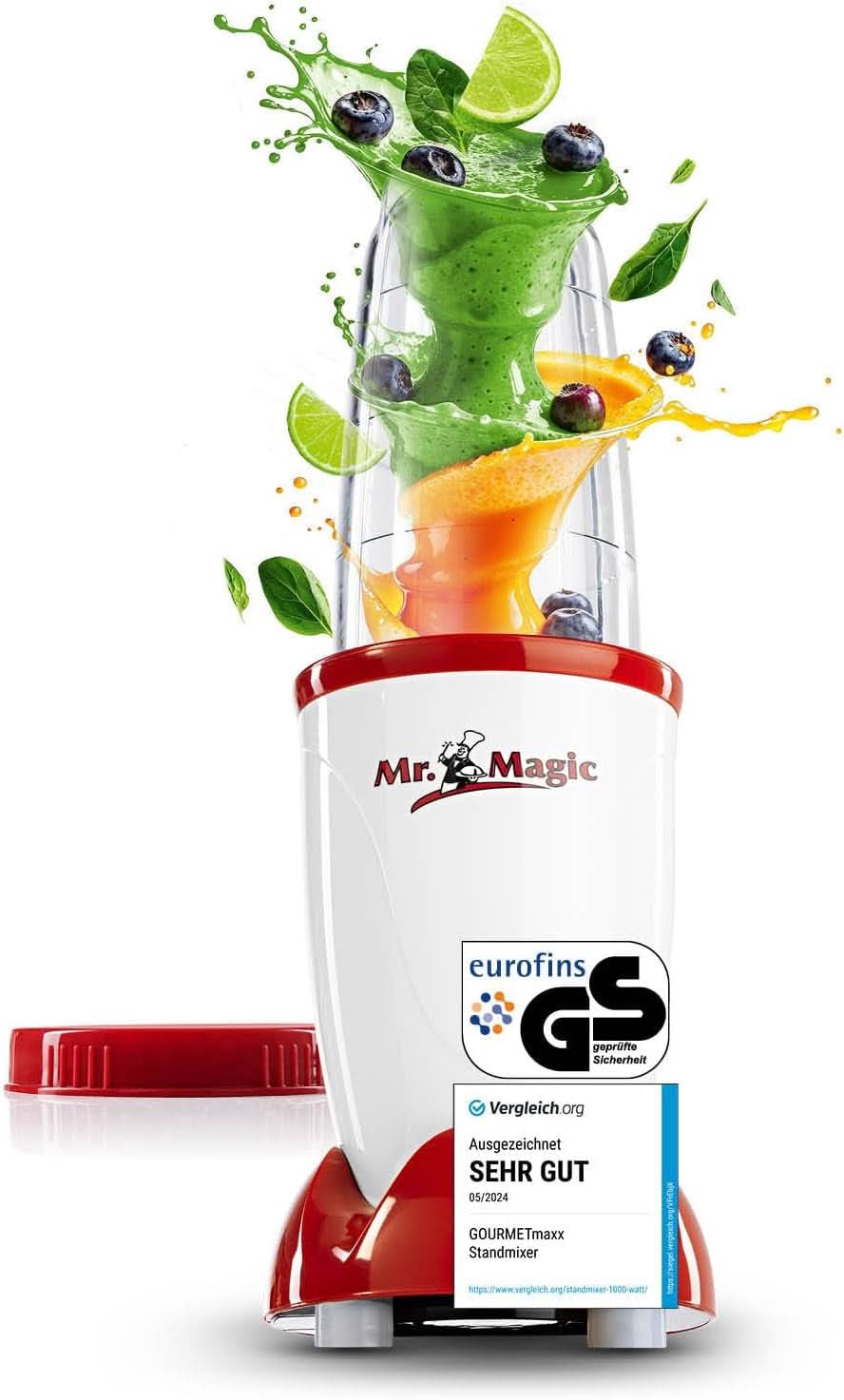 Gourmetmaxx Mr Magic Blender, Smoothie Maker med Xxl Naty Shop tilbehørspakke