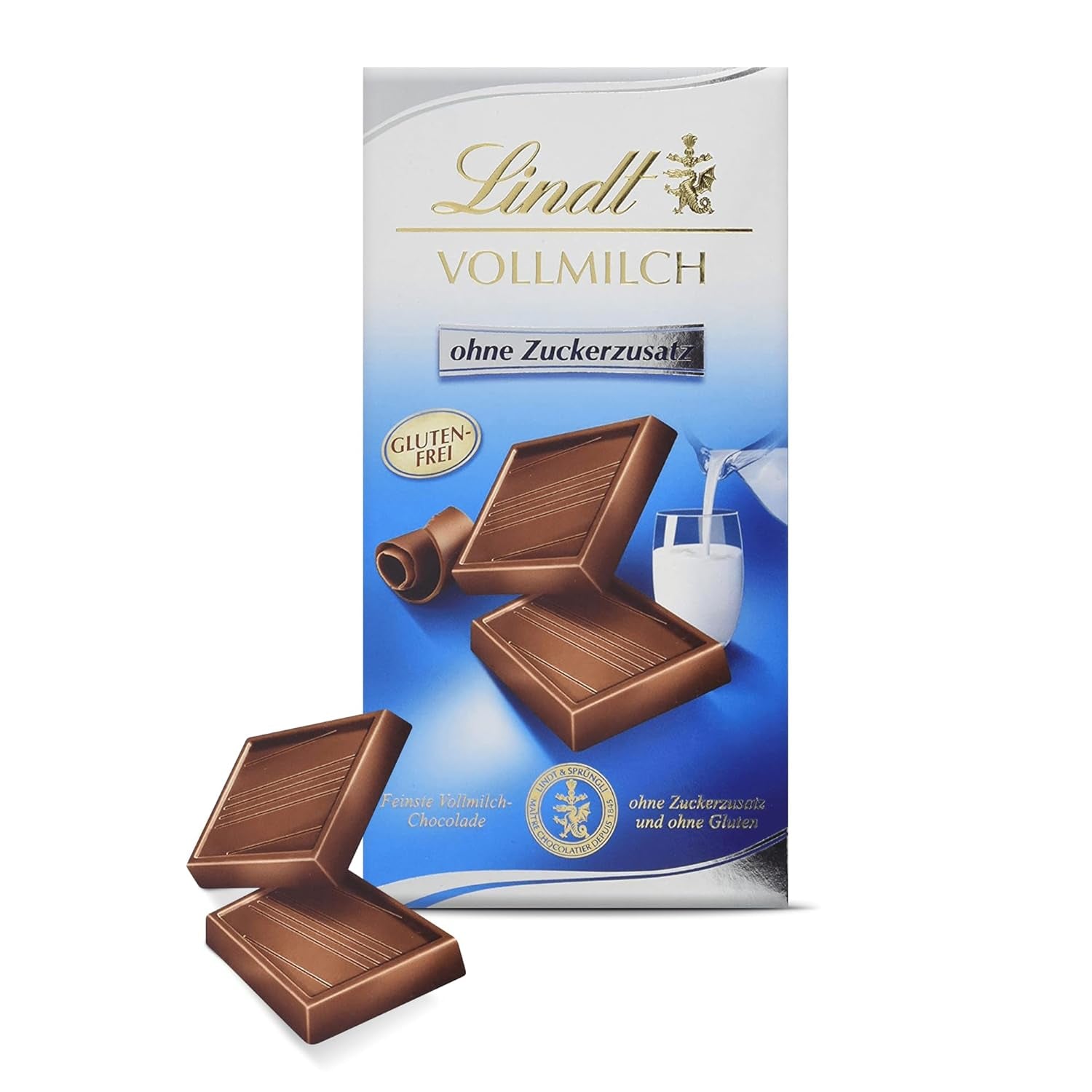 Lindt mælkechokolade uden tilsat sukker | Bar 100g | Den fineste og glutenfri | Chokolade gave