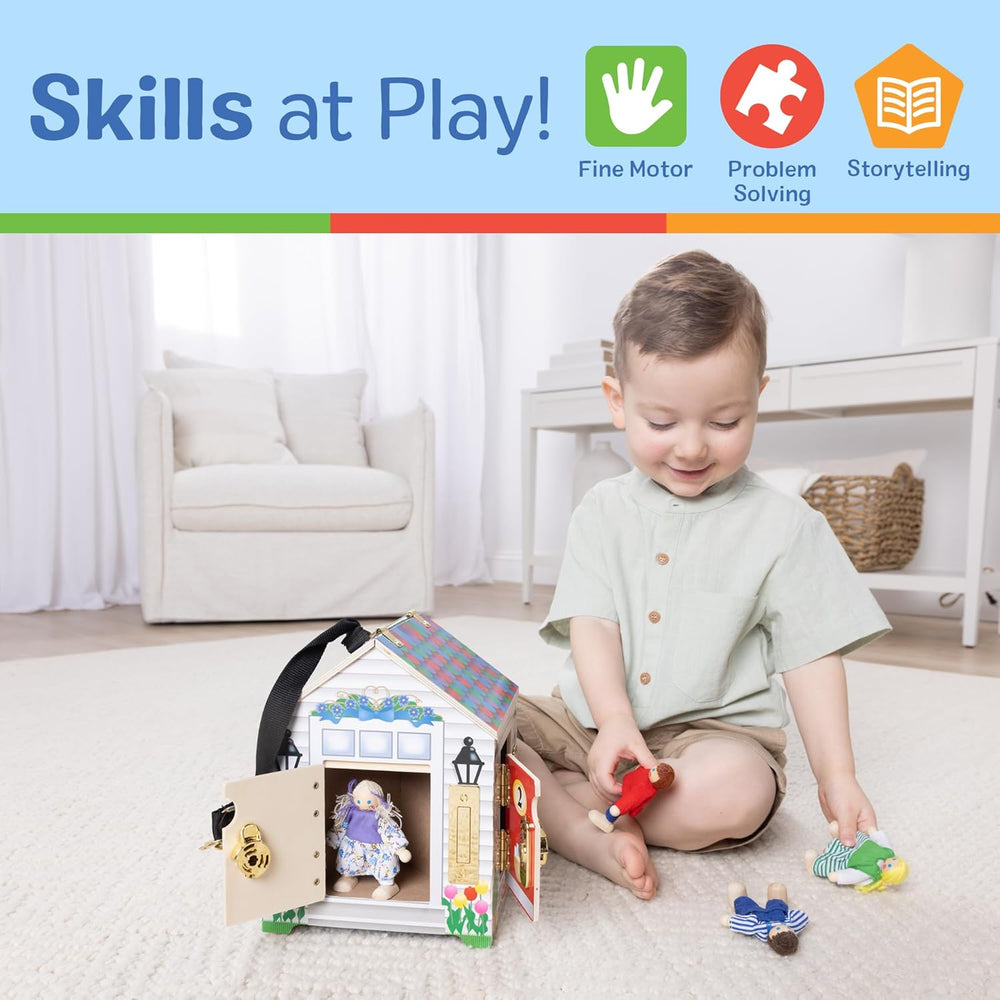 Melissa & Doug - Casă de păpuși din lemn cu sunete de sonerie, multicoloră, potrivită pentru vârste de 3 ani și peste, băieți și fete