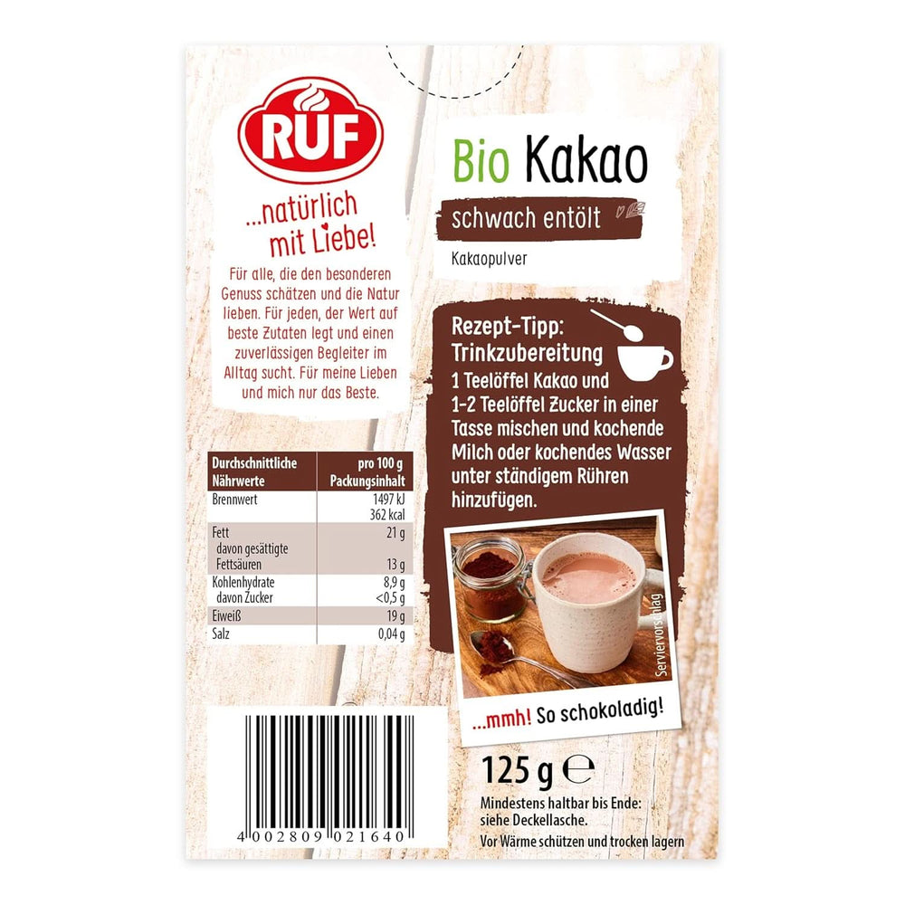 RUF kakaopulver af økologisk kvalitet, 125 gram Cacao and Hot Chocolate Naty Shop
