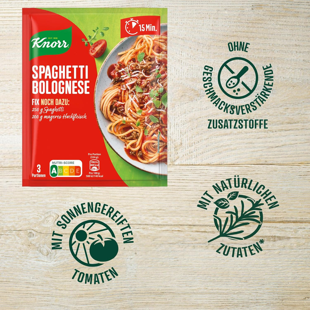 Knorr Fix Würzmischung Spaghetti Bolognese til en lækker nudelret med naturlige ingredienser 40 g