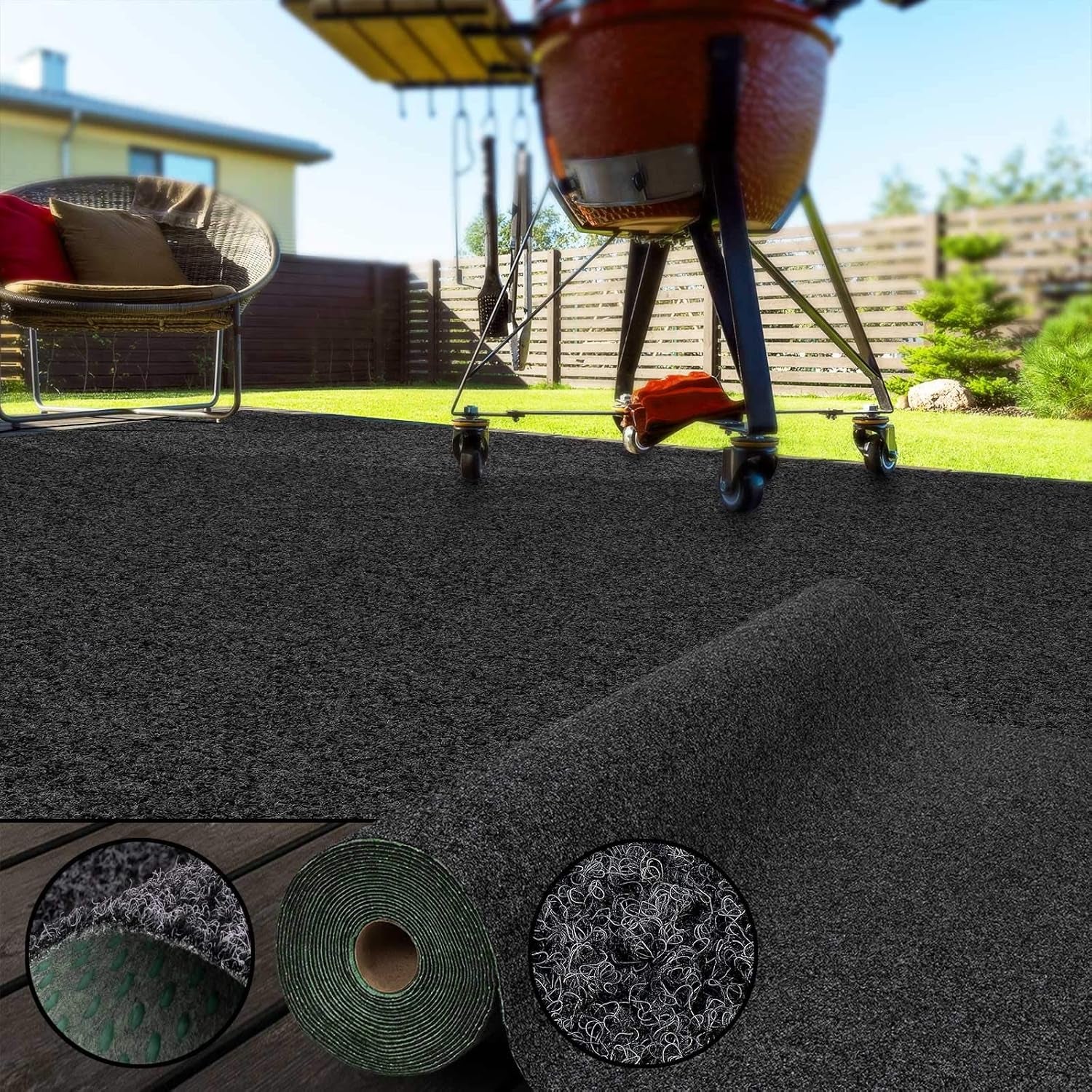 Floordirekt Rasenteppich Farbwunder Park | Balkonteppich | Strapazierfähig & Witterungsbeständig | Kunstrasenteppich Für Terrasse, Balkon Und Freizeit | Outdoor (Anthrazit, 100 X 300 Cm)