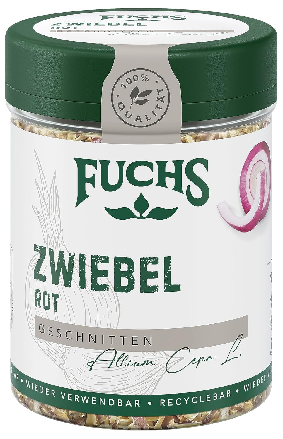 Fuchs Gewürze - Zwiebel rot geschnitten - Gewürz für Pürees, Salat eller Brotaufstriche - naturlige ingredienser - 40 g i wiederverwendbarer, genbrugsbarer Dosis