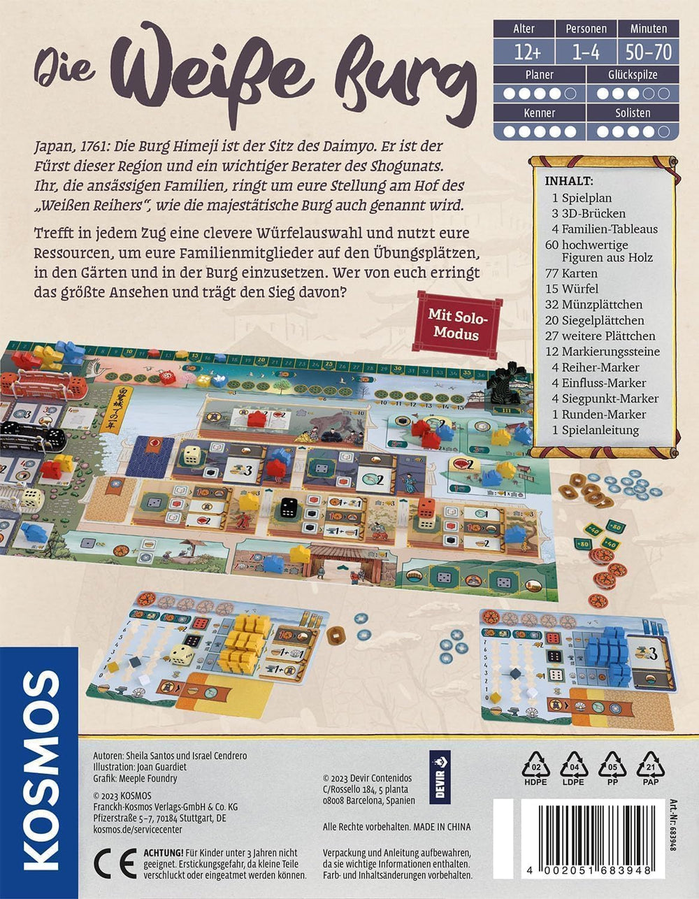 KOSMOS 683948 Det hvide slot, ved Daimyo's Court, Strategispil med en speciel terningmekanisme, Brætspil for 1-4 spillere i alderen 12+, Spil for feinschmeckere