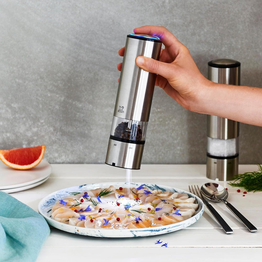 PEUGEOT Elis Sense elektrisk peber-/saltkværnesæt, højde: 20 cm, rustfrit stål, sølv Kværne og kværne Naty Shop