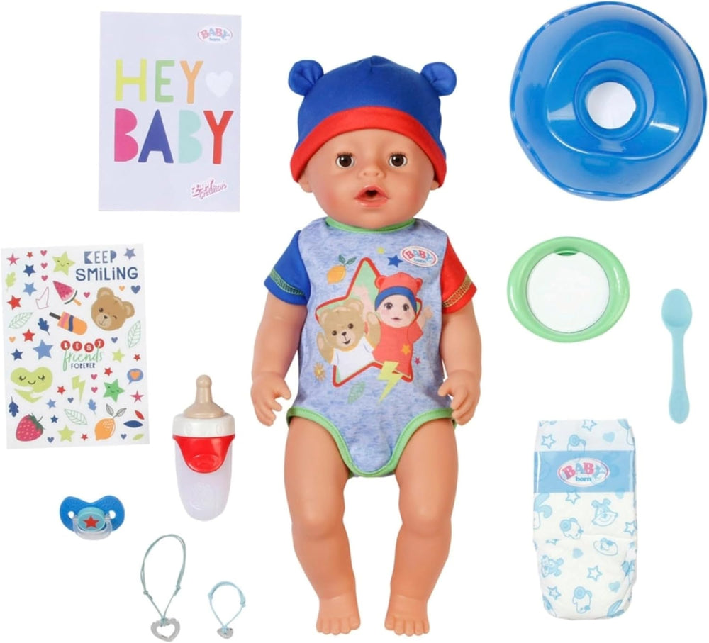 BABY Born Jonas - păpușă bebeluș 43 cm - 10 funcții, inclusiv accesorii și saltea - Funcționează complet fără baterii - Potrivit pentru copii cu vârsta de 3 ani și peste