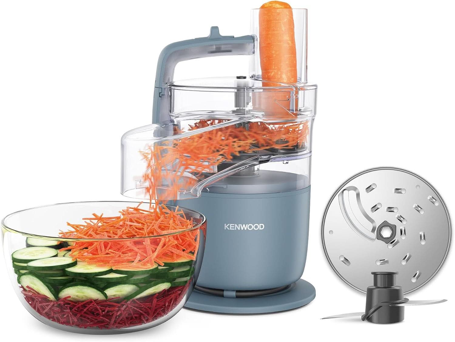 Kenwood Multipro Go FDP22.130GY, Kompakt-Küchenmaschine Nur 30Cm Hoch, Zum Schneiden, Reiben, Pürieren Und Teig Kneten, Express-Serve, 1,3 L Arbeitsbehälter, 650 W, Blau Mother and Child Naty Shop Blau Kompakt-Küchenmaschine