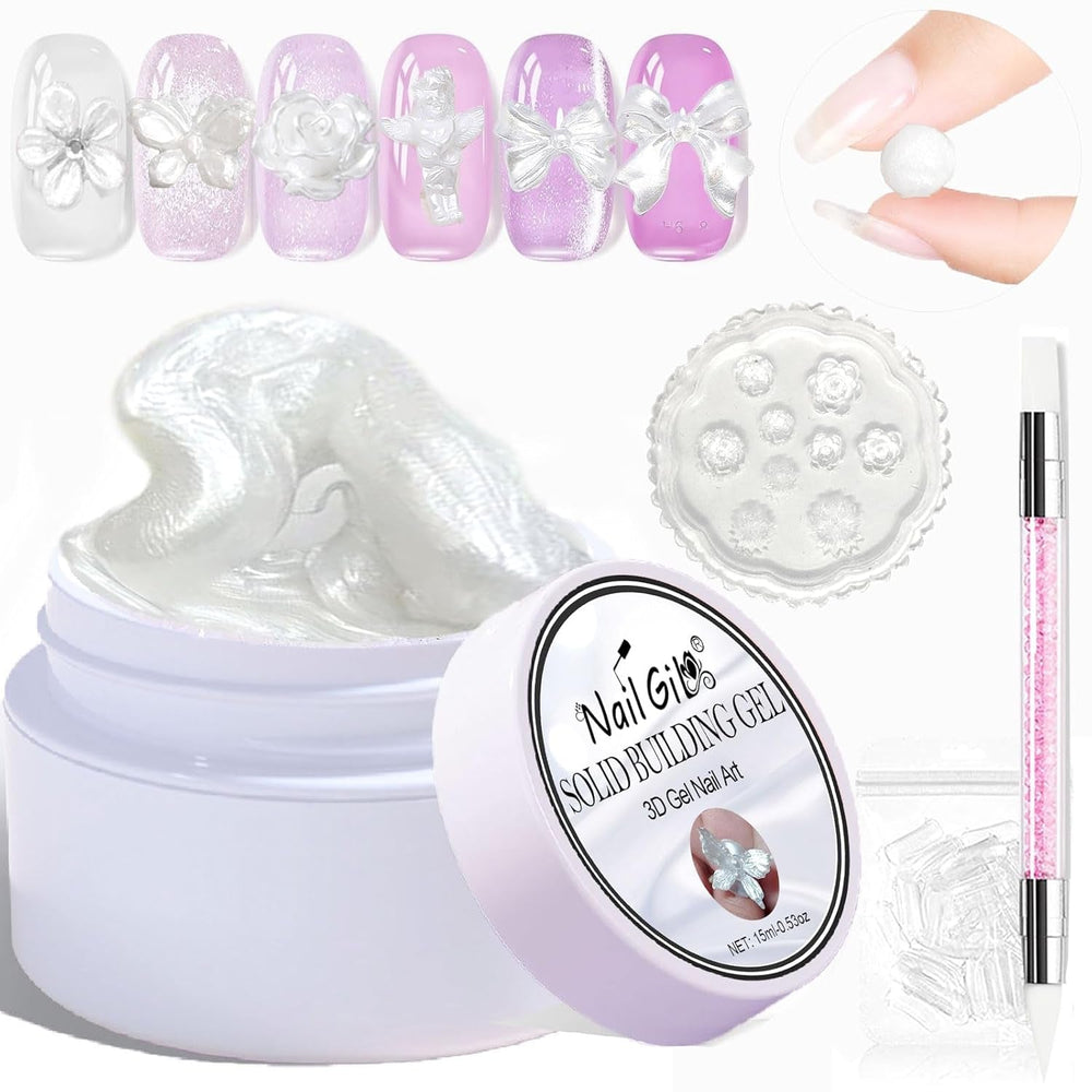 NAILGIL Gel solid pentru ojă, gel solid pentru adeziv pentru unghii, sculptură 3D pentru unghii cu set de instrumente, salon DIY acasă, transparent 15G