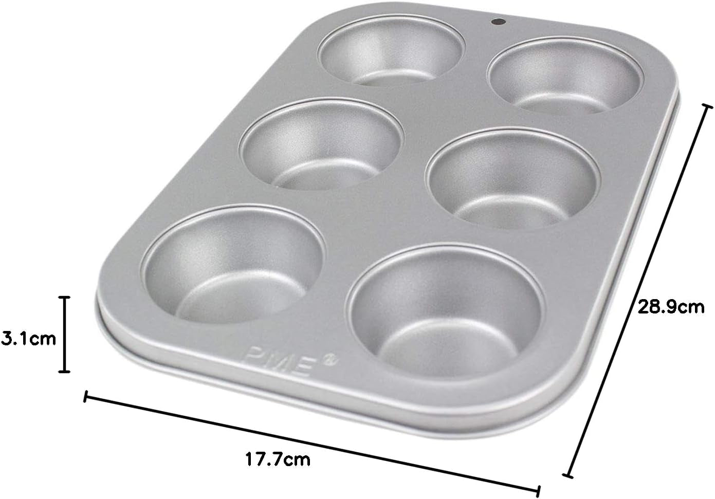 CSB108 6-hullers non-stick muffinpande i kulstål, rustfrit stål, sølv, 28,9 X 17,7 X 3,1 cm bradepander og -bakker Naty Shop